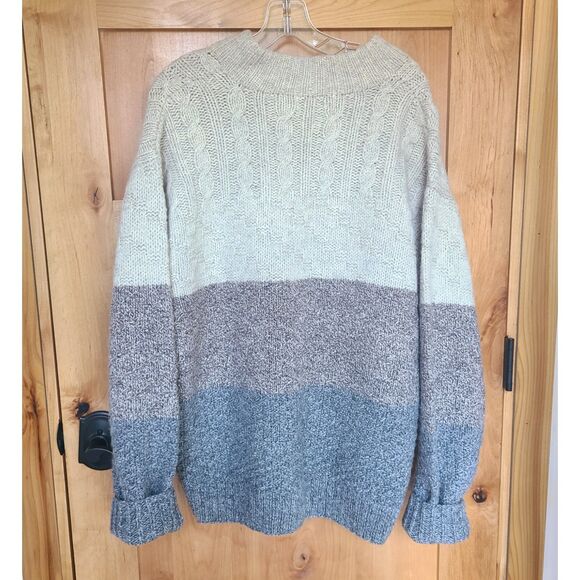 Jeffrey Banks 100% Shetland Wool Hand Knit Colorblock Sweater LARGE XL V Neck - Picture 2 of 6